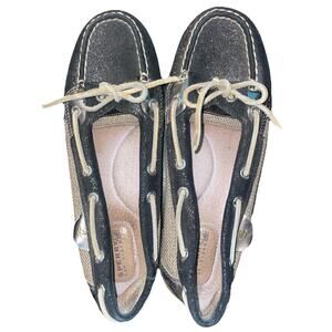 Women’s Sperry Top Sider Angelfish Boat Shoes With Glittery Black Finish Sz 7.5